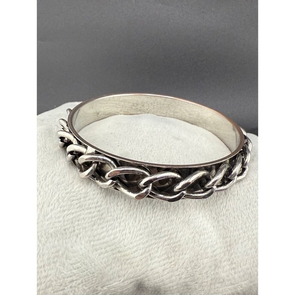 Estate Jewelry - Chain Link Bracelet Grunge Steampunk Silver Tone Bangle 8.5"